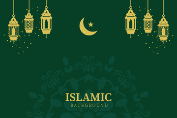 Blank islamic greeting card with lanterns and crescent template