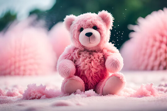 Cute Pink Teddy Bear.Generated by AI