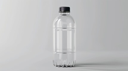 Blank mockup of a durable plastic water bottle with a leakproof screw cap. .