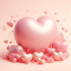Smooth Pastel Pink Hues of Lovely Romantic Valentine Abstract Background with Decorative Puffy Fluffy Hearts Feather Soft Fly Fall Fluidity Softness Overlay. Purity Smooth like a Sky Dream Floating.