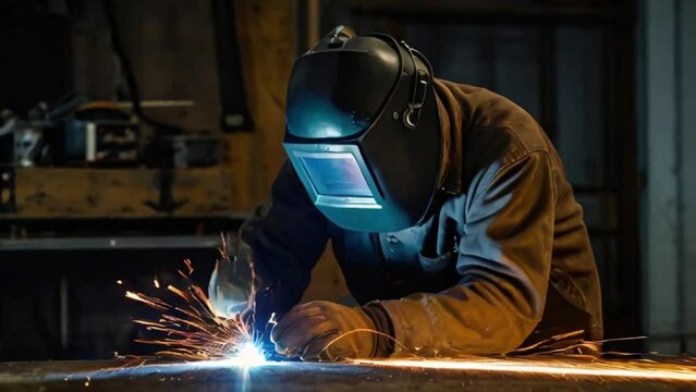 welder working in the workshop, visual narrative of a welder's expertise by employing long exposure created with generative ai	