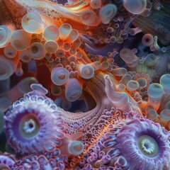 A close up of a colorful coral reef with many different types. Generative AI.