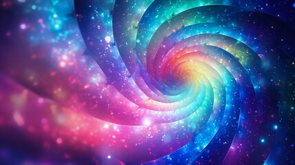 A mesmerizing digital art image that represents a spiral galaxy filled with stars, dust, and colorful nebulae
