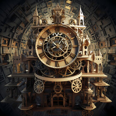 Fototapeta na wymiar Clock tower with gears exposed controlling time. 