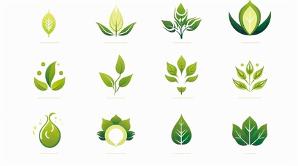 A set of green foliage and leaf-based eco-friendly logos, perfect for branding related to sustainability and nature