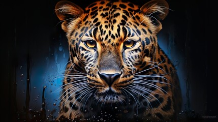 A creative depiction of a leopard with striking water splash effects adding an array of colors