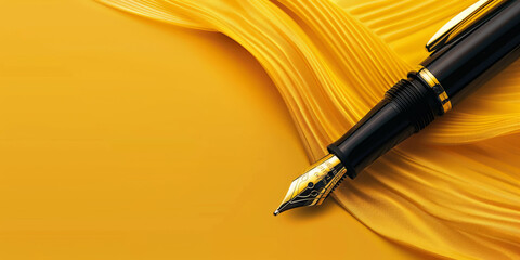 Elegant fountain pen at the side on a banner with generous copy space. - obrazy, fototapety, plakaty