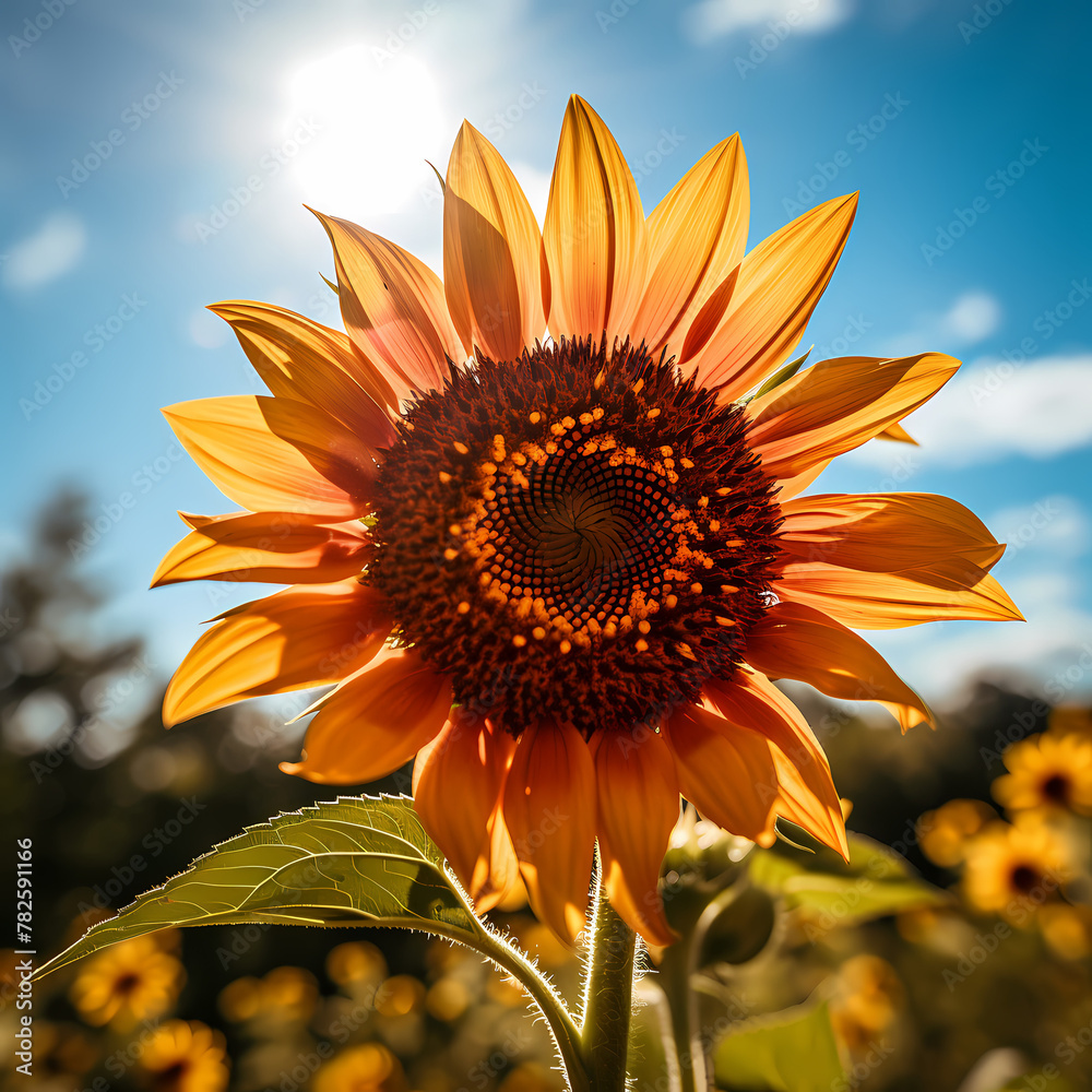 Sticker Macro shot of a sunflower reaching for the sun.