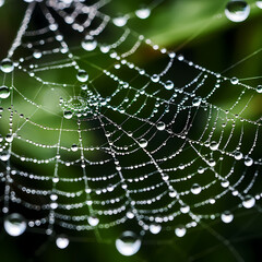 Macro shot of a dew-covered spider web.