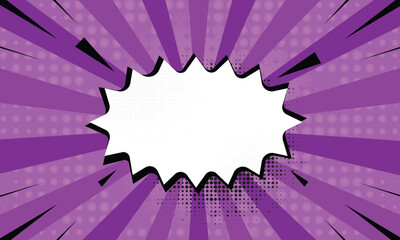 Blank bubble with pop art comic starburst purple background