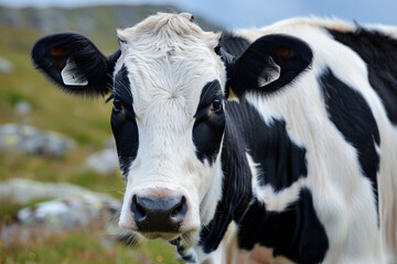 Obraz na płótnie Canvas Holstein Cow Portrait, Black and White, Farm Animal Close-Up