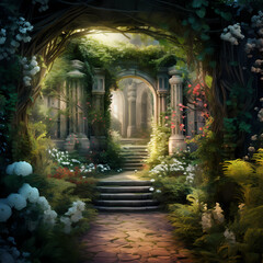 Secret garden with hidden pathways.