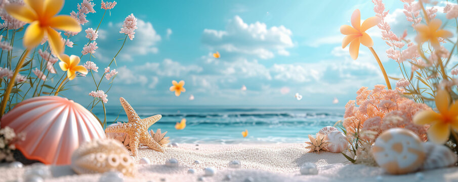 Beach sea summer holiday theme banner or header copy space