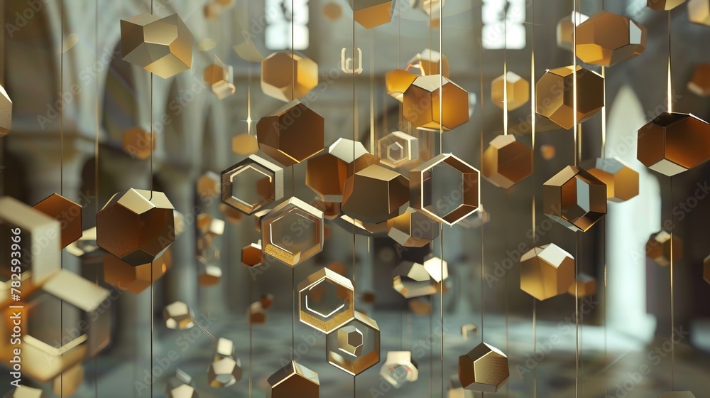 Poster a constellation of hexagonal objects suspended in an otherworldly realm ai generated illustration