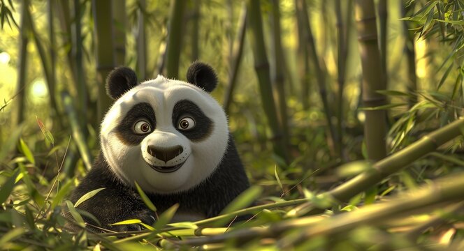 A curious panda exploring a bamboo forest its black and white fur rendered with stunning attention to detail   AI generated illustration