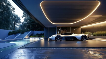 A futuristic car garage illuminated by natural light   AI generated illustration