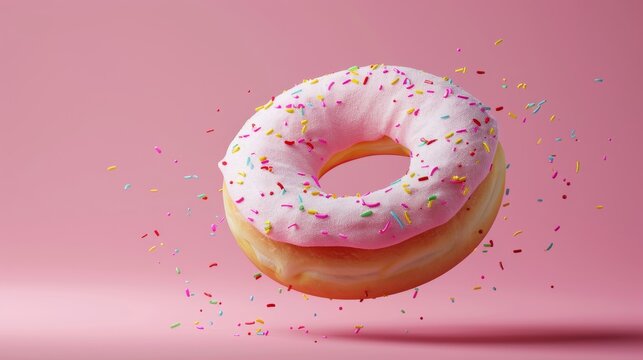A frosted donut suspended in mid-air d style isolated flying objects memphis style d render   AI generated illustration