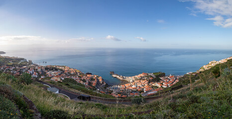 Panoramic View of the Harbor at Funchal, Madeira, Portugal on a Sunny Spring Day - 782596161