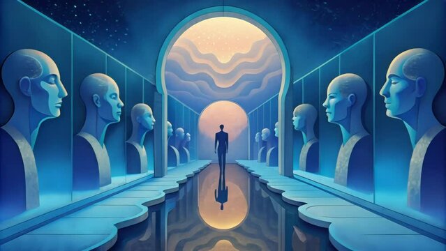 A hall of mirrors each one reflecting a different aspect of AGIs emotions and thoughts allowing them to explore their inner complexities.