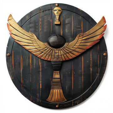 Egyptian Circular Shield with Winged Sun Disk Design
