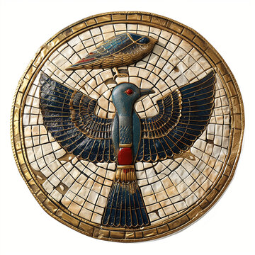 Ancient Egyptian Decorative Shield with Horus Falcon Motif
