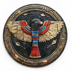 Ancient Egyptian Shield with Winged Horus Emblem Illustration
