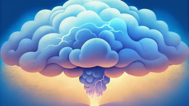A thunderous storm cloud morphing into the shape of a brain representing the fusion of technology and intellect in AI.