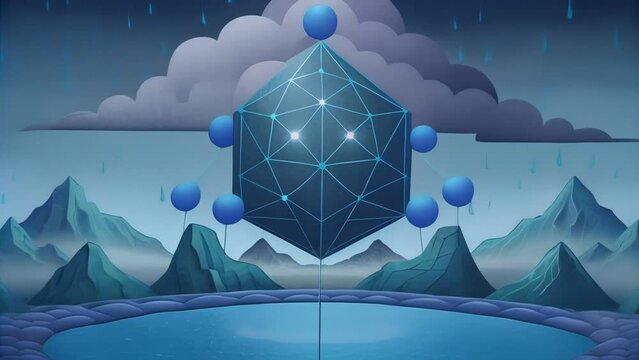 The Matrix Monsoon portrays the complexity of data in a visually striking way with AGI as the mastermind behind understanding its intricacies.