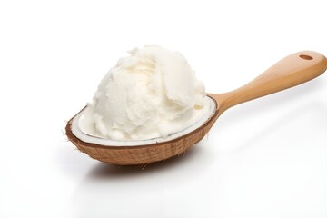 Creamy Coconut Ice Cream Scoop with White Background Beautiful pic




