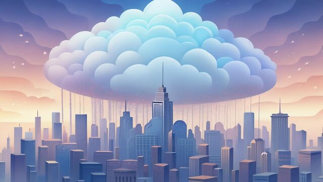 A sentient cloud of data hovers above a city its form constantly shifting and morphing as it absorbs and processes information from every