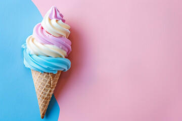 Summer Cone Ice Cream, a delightful, refreshing sweet treat, designed for kids, includes copy-space