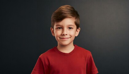 ai generative of a the Image Is a Boy With a Red Shirt And A Black Background, The boy's face fills...