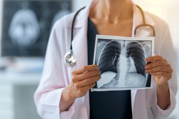 Fototapeta premium Doctor Holding and Examining a Chest X-ray Film