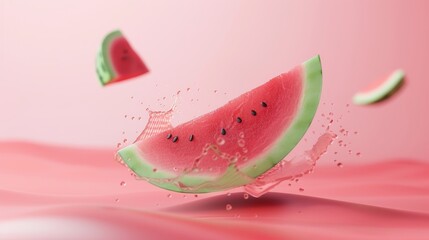 A juicy watermelon slice in a dreamy D style d style isolated flying objects memphis style d render   AI generated illustration