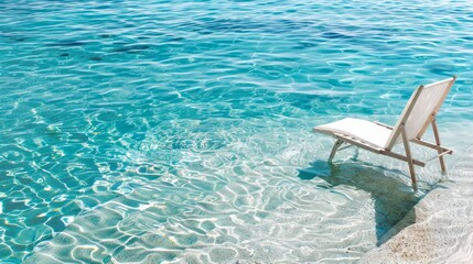 A lone lounge chair sitting by the edge of a crystal clear pool   AI generated illustration