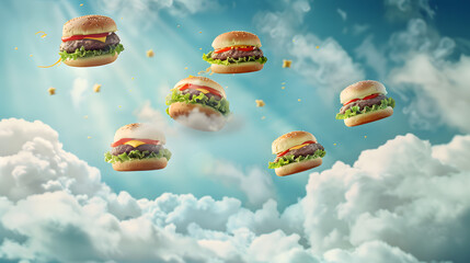 Savory Satisfaction: Flyers Fast Food Burgers Sizzling with Flavor and Filling Delights - obrazy, fototapety, plakaty