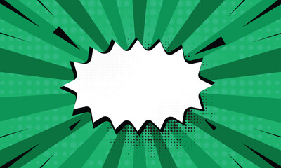 Blank bubble with pop art comic starburst green background