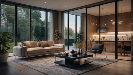 modern living room with fireplace, living room interior, modern living room