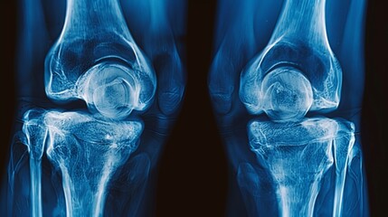 x-ray OA knee both knee in blue tone, x-ray image of knee joint show mild degenerative change