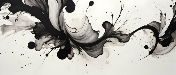 Abstract ink background texture black strokes on white paper wallpaper