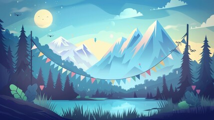A serene mountain landscape with a birthday banner   AI generated illustration
