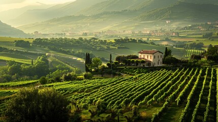 Fototapeta premium A simple yet striking poster showcasing the beauty of solar power in an Italian landscape AI generated illustration
