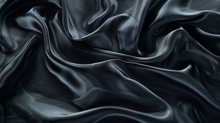 Black gray satin dark fabric texture luxurious shiny that is abstract silk cloth background with patterns soft waves blur beautiful. - obrazy, fototapety, plakaty