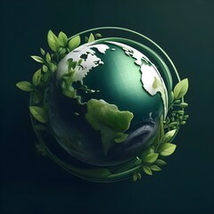 A picture of the green globe  surrounded by leaves earth day April 22