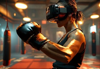 Kickboxing in virtual reality - obrazy, fototapety, plakaty