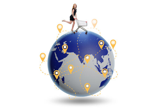 Concept of global shopping with globe and shopper