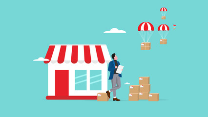 checking delivery order concept, send order packages concept, Businesspeople check package addresses before sending them to consumers concept vector illustration