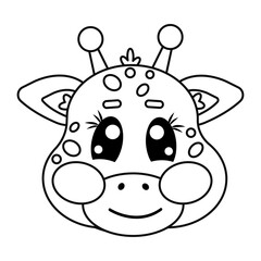 Drawing outline vector kawaii little cute line giraffe face or head for kids, baby, children nursery, fabrics