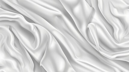Realistic abstract white silk background. Vector illustration of satin fabric texture with smooth drapery surface. - obrazy, fototapety, plakaty