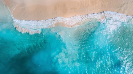 Rolgordijnen Top view aerial image from drone of an stunning beautiful sea landscape beach with turquoise water with copy space for your text. © chanidapa